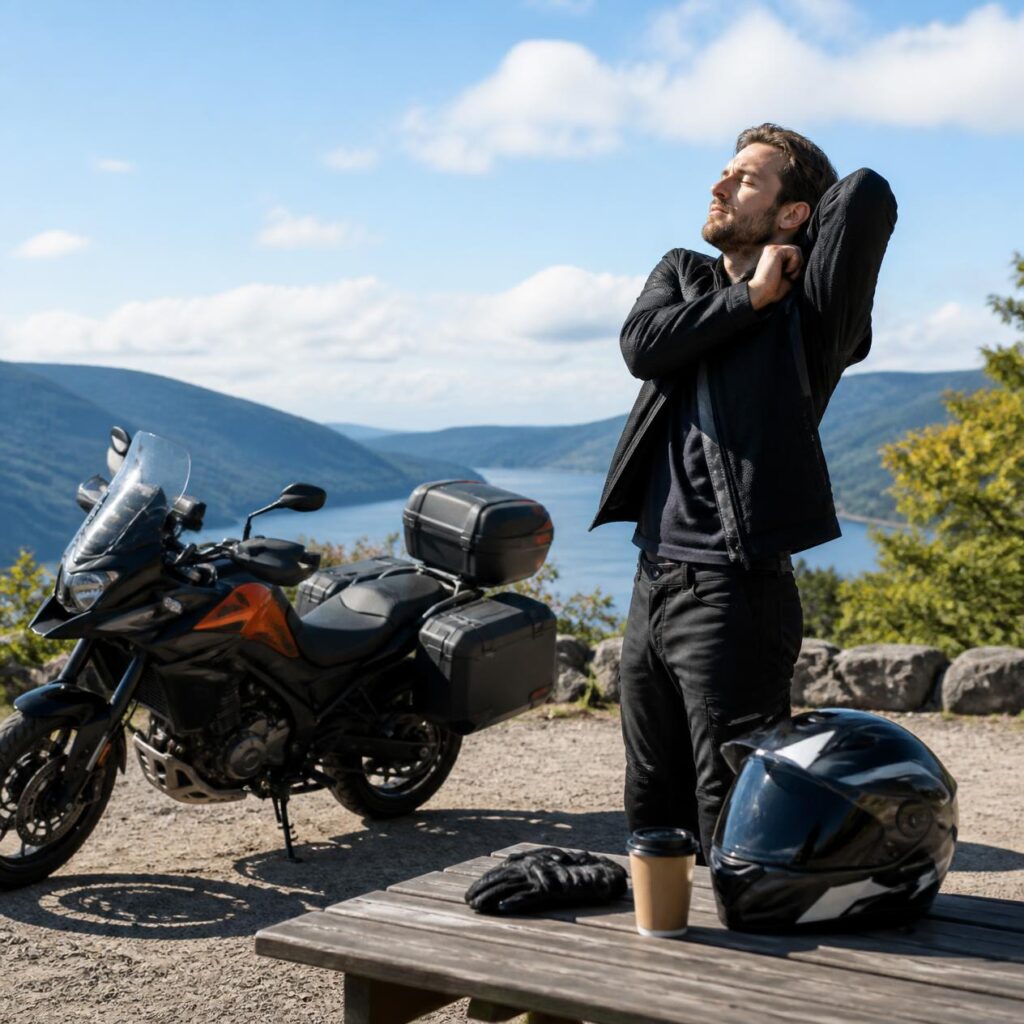 ツーリング中に眠気を感じているライダーのイメージ