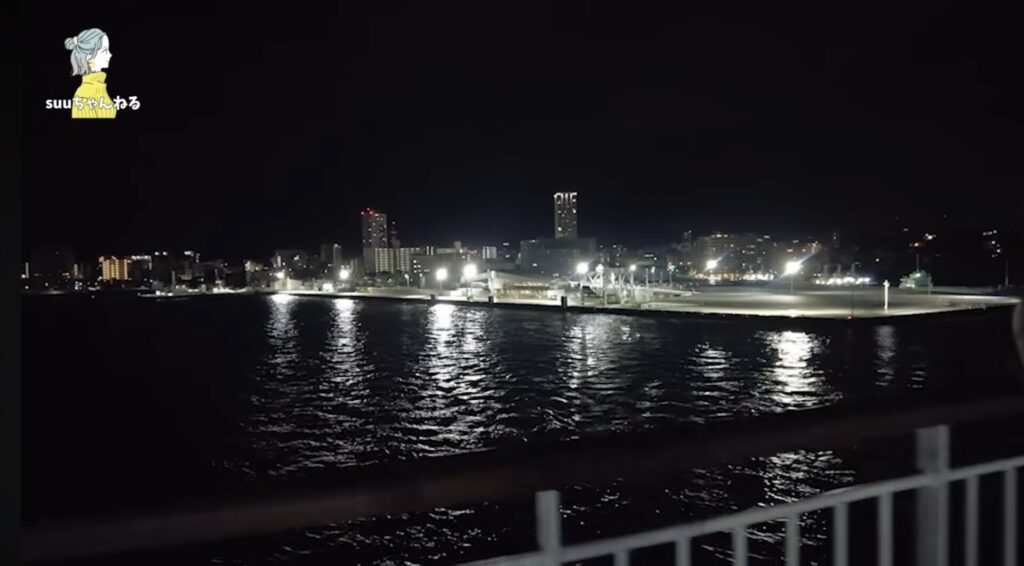 夜の横須賀港に停泊する東京九州フェリー